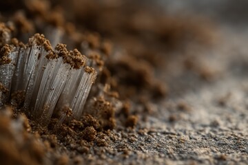 Macro photograph of needle ice formations rising from soil, representing permafrost, cryology, and ground-level frost patterns