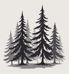 Obraz premium Monochrome Forest Silhouettes: Winter's Serene Pine Trees