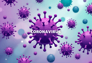Purple Coronavirus Particles Floating in Blue Sky