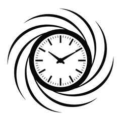 Abstract Clock Icon with Swirling Lines in Black and White