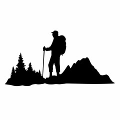 Mountain Trekker Silhouette &ndash; Adventurer with Walking Stick