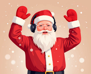 Santa Claus Listening to Music with Headphones