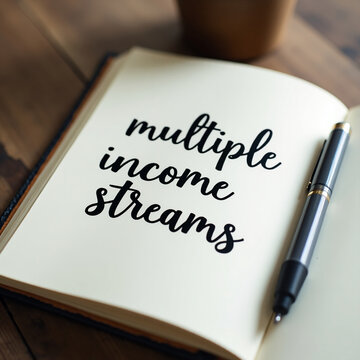 Close-up of a notebook with handwritten text &ldquo;Multiple streams of income&rdquo;