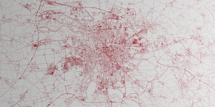 Leipzig (Germany) street map. The style of the map is red ink