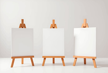 Three Minimalist Easels with Blank Canvases in Soft Light