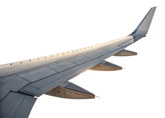  airplane wing extending into sky on white isolated on white background PNG, AI GENERATED