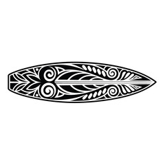 Surfboard with ornate tribal design in black and white style