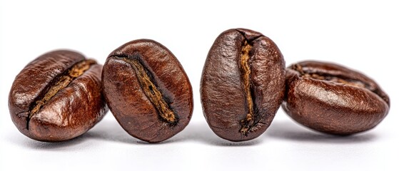 Obraz premium The close-up view of premium roasted coffee beans on a light background.