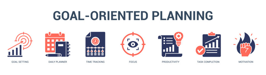 GoalOriented Planning Modern and clean web banner illustration featuring thematic icons for visual communication
