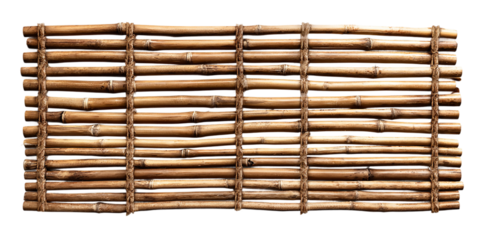 A woven bamboo screen with rope ties isolated on transparent background