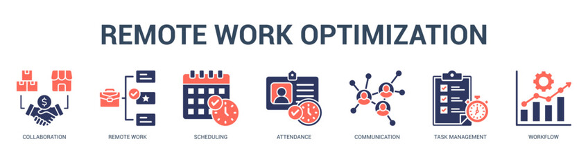Remote Work Optimization Modern and clean web banner illustration featuring thematic icons for visual communication