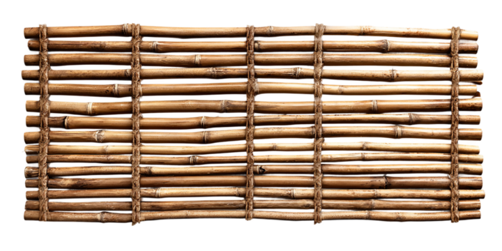 A woven bamboo screen with rope ties isolated on transparent background