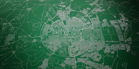 Erbil (Iraq) street map. The style of the map is green metal