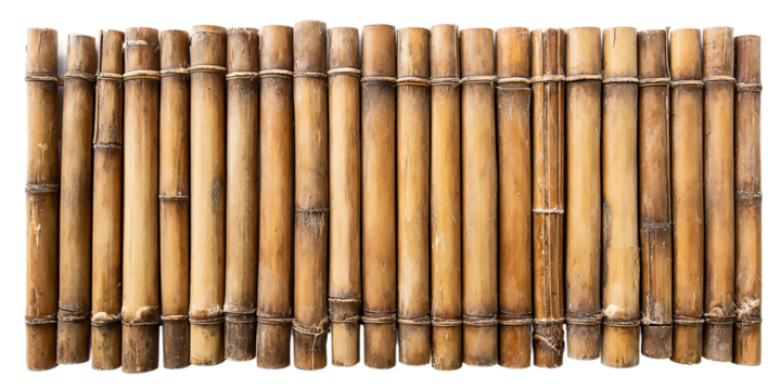 A natural bamboo fence panel isolated on transparent background