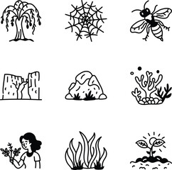 Pack of Nature Sketchy Style Icons 
