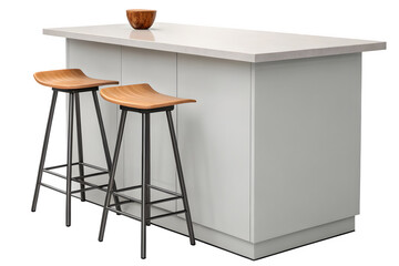 Modern kitchen island featuring stylish wooden stools and a bowl ready for creative interior design