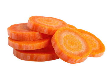 Close-up of stacked, sliced carrots.  Stacked carrot rounds, vibrant orange,  showing circular cross-sections.  Fresh, healthy,  ready to eat