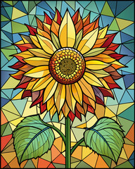 Sunflower, Stained Glass Style, 