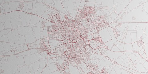 Obraz premium Groningen (Netherlands) street map. The style of the map is red ink