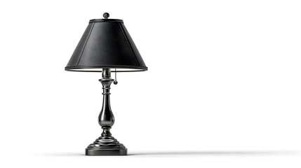 A black table lamp against a plain white background.