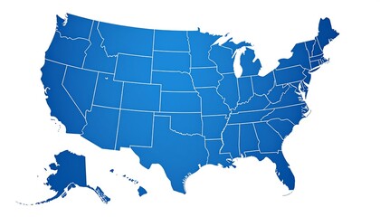 USA map, dark blue filled states