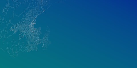Wellington (New Zealand) street map. The style of the map is blue gradient