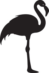 Black vector of a flamingo standing on one leg with curved neck