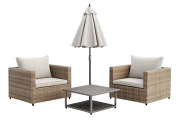 Comfortable outdoor seating with stylish wicker furniture perfect for relaxing patio time under the sun umbrella