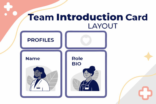 Team introduction card layout with medical professionals