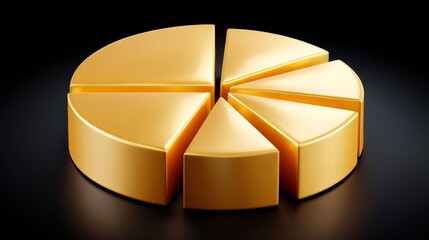Floating Golden Pie Chart Segments on Matte Black Surface Reflecting Light for Visual Impact