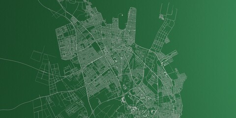 Dammam (Saudi Arabia) street map. The style of the map is green paper