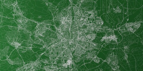 Madrid (Spain) street map. The style of the map is green background