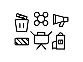 Collection of film and media production icons in a clean line art style
