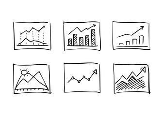 Collection of hand drawn business growth charts and graphs illustrating financial data