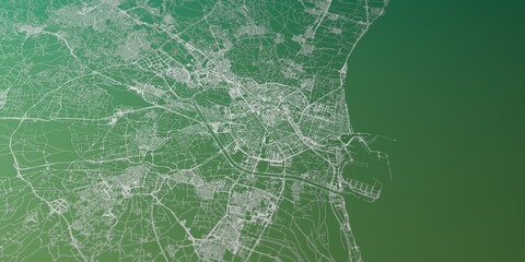Valencia (Spain) street map. The style of the map is green gradient