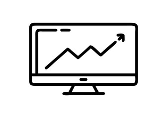 Computer screen displaying a rising line graph icon