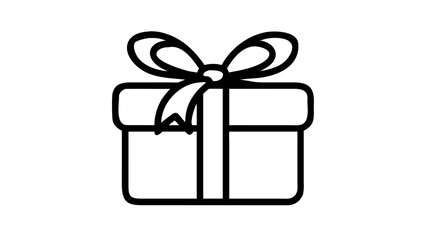 Simple line art icon of a gift box with a bow