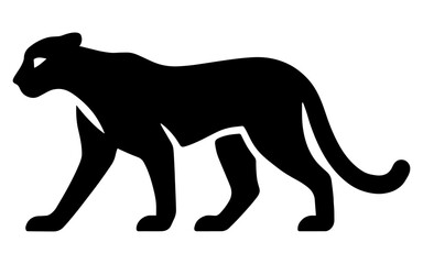 Black silhouette of a prowling black panther icon in walking pose with muscular body on white background