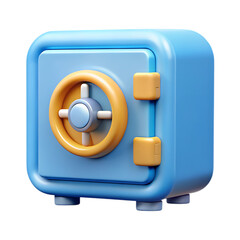 3d blue safe with yellow dial isolated on transparent background