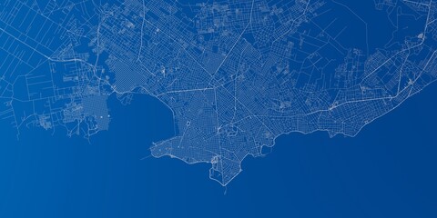 Montevideo (Uruguay) street map. The style of the map is blue background