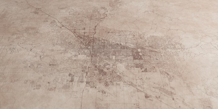 Tucson (Arizona, USA) street map. The style of the map is old paper