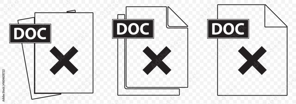 Leinwandbilder Set of DOC File Icons with X Mark – Document Error Symbols. 