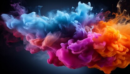 Obraz premium vibrant cloud of colorful smoke billowing against a dark background during a creative art demonstration