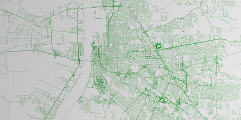 Baton Rouge (Louisiana, USA) street map. The style of the map is green ink