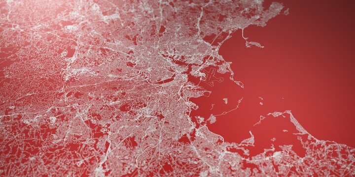 Boston (Massachusetts, USA) street map. The style of the map is red lights