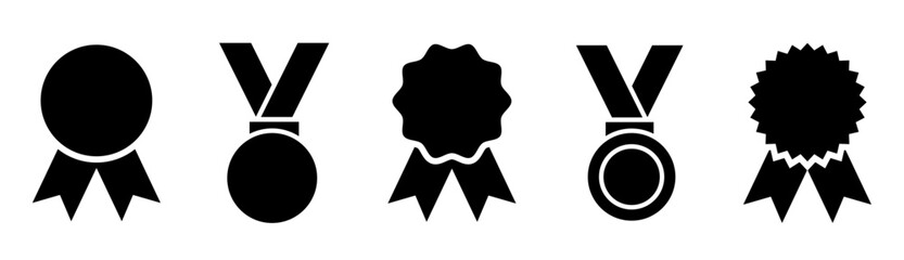 Medal set with ribbon. Award badges. Vector collection in flat style. Vector illustration