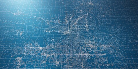 Fototapeta premium Grand Rapids (Michigan, USA) street map. The style of the map is blue lights