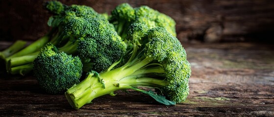 The Fresh Broccoli Stalks on a Rustic Wooden Surface Ready for Cooking