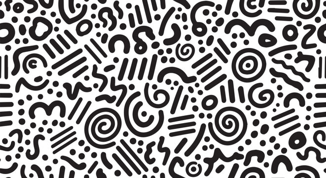 Abstract black and white memphis style pattern isolated on transparent background