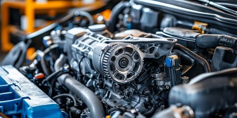 Fototapeta premium Annual car engine inspections conducted by professional mechanics.
